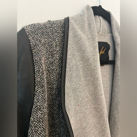 Mixed Media Leather Tweed Blazer Jacket - Picture 5 of 7